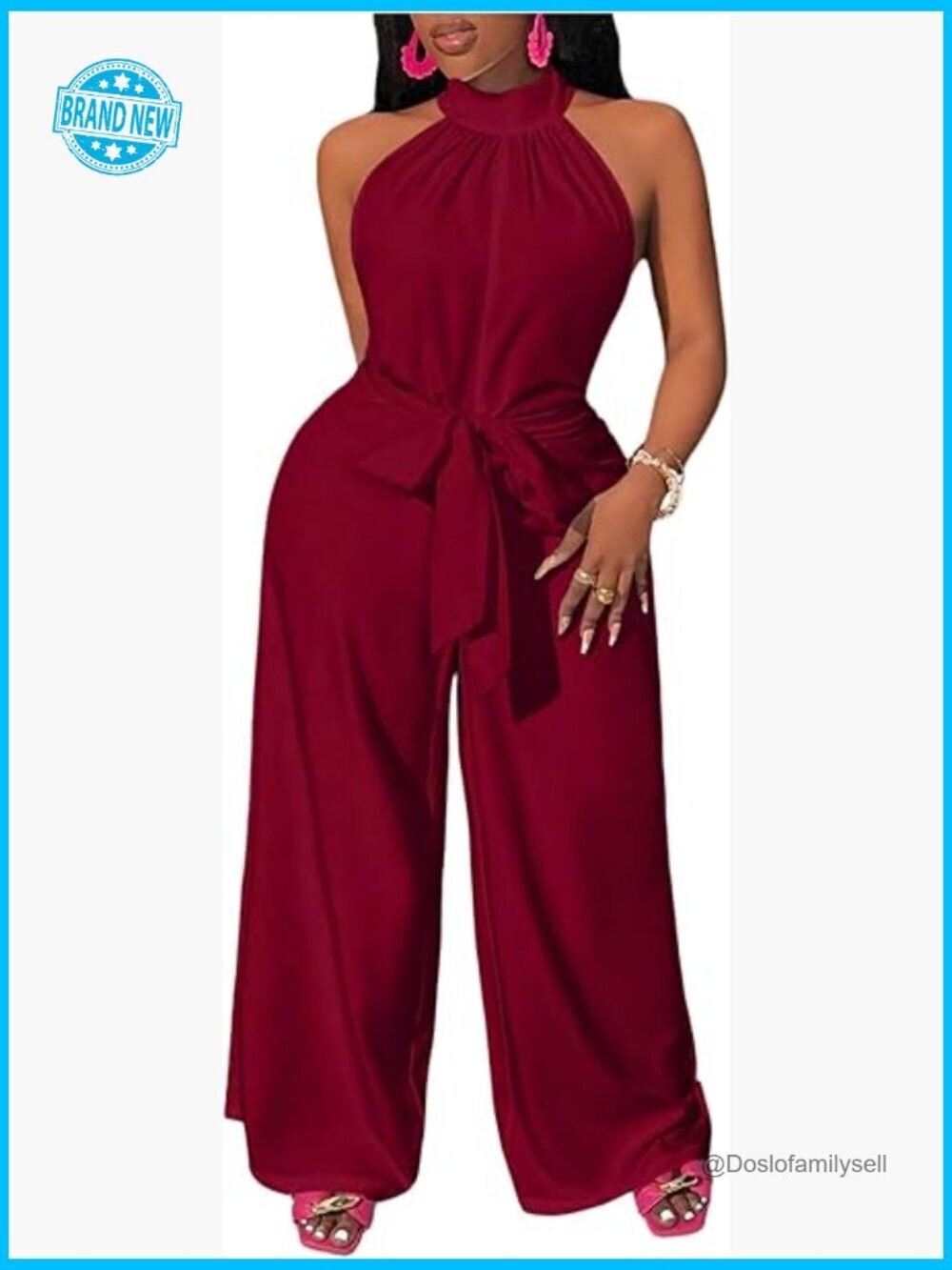 Sleeveless Jumpsuit Wide Leg Ruched Halter Elegant Party Wear Soft Silhouette